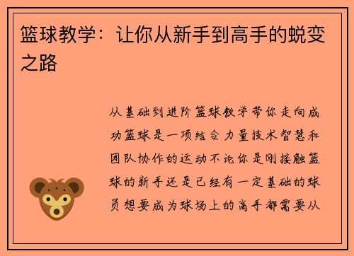 篮球教学：让你从新手到高手的蜕变之路