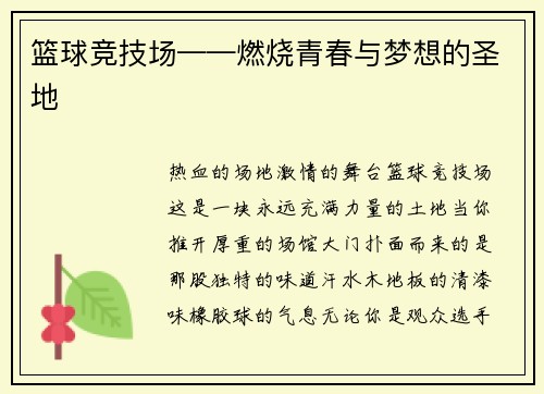篮球竞技场——燃烧青春与梦想的圣地